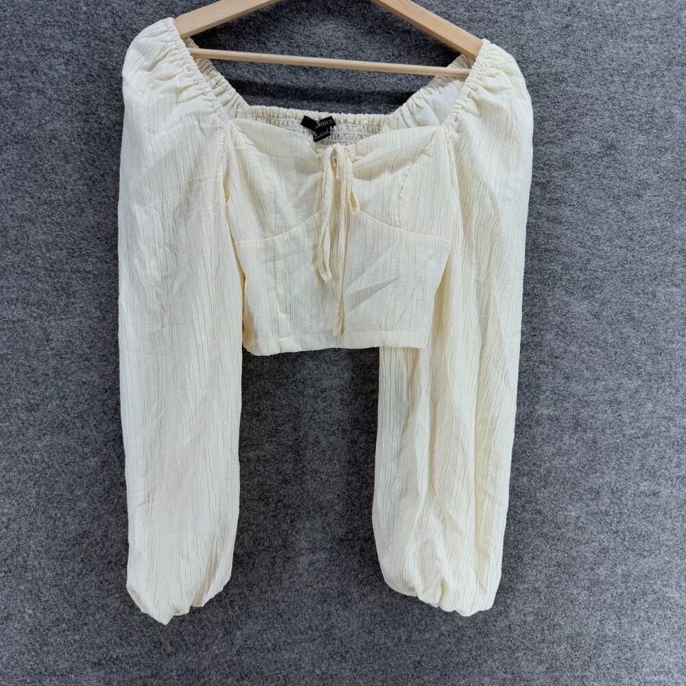 Forever 21 Cropped Top Women S Small Beige Long Sleeve Lined Square Neck Lined